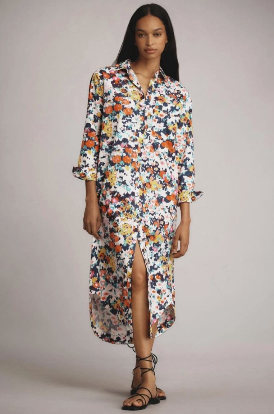 ANTHROPOLOGIE x MAEVE Soren Long-Sleeve Maxi Shirtdress Floral Sz XL $148 {3X32}